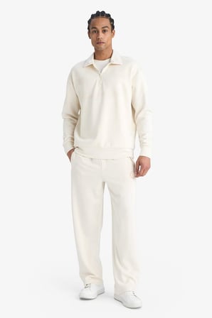 DeFacto NBA Brooklyn Nets Relax Fit Polo Yaka Yarım Fermuarlı Modal Sweatshirt F1070AX25WNBG662