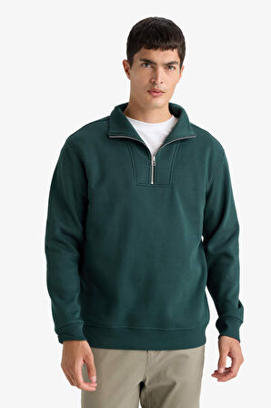 Regular Fit Yarım Balıkçı Yaka Fermuarlı Kalın Sweatshirt