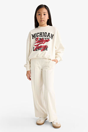 Kız Çocuk 2'li Takım Baskılı Sweatshirt Eşofman Altı