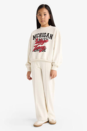 Kız Çocuk 2'li Takım Baskılı Sweatshirt Eşofman Altı