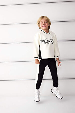 Erkek Bebek 2'li Takım Baskılı Sweatshirt Eşofman Altı 