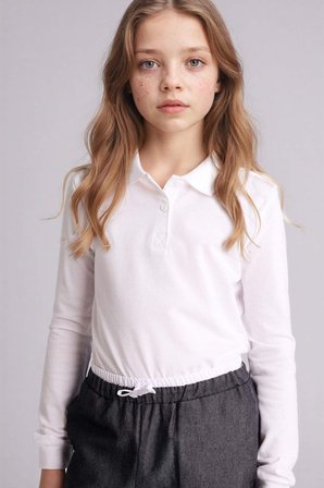 DeFacto %100 Pamuk Regular Fıt Basic Pike Uzun Kollu Polo Beyaz Tişört Kız Çocuk J0010A626SPWT34