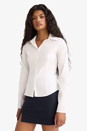 Fitted Poplin Uzun Kollu Gömlek