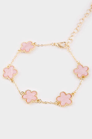 Kadın Pembe Yonca Detaylı Bileklik