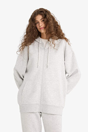 Oversize Geniş Kalıp Kapüşonlu Fermuarlı Sweatshirt