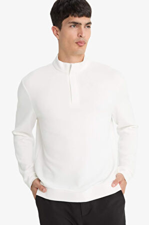 Regular Fit Dik Yaka Yarım Fermuarlı Sweatshirt
