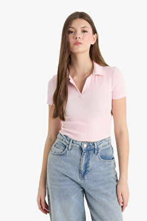 DeFacto Fitted Polo Yaka Fitilli Kaşkorse Kısa Kollu Tişört A0379AX25SMPN648