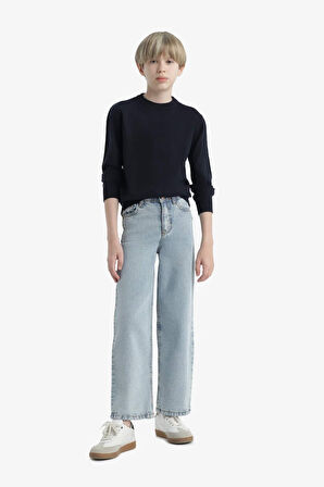 Erkek Çocuk Okul Basic Düz Bisiklet Yaka Triko Kazak