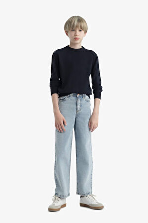 Erkek Çocuk Okul Basic Düz Bisiklet Yaka Triko Kazak