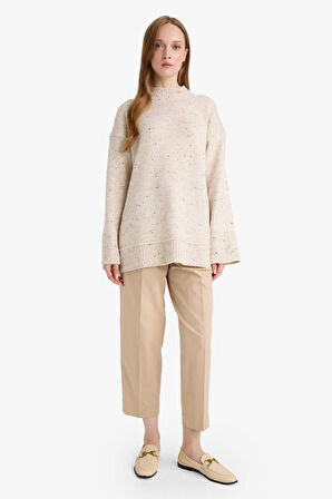 Loose Fit Bisiklet Yaka Triko Tunik