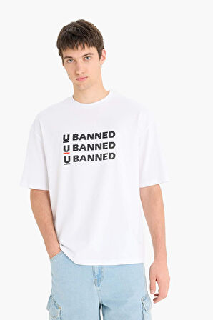 DeFacto %100 Pamuk Loose Fit Bisiklet Yaka Baskılı Kısa Kollu Tişört F5705AX25SMWT34