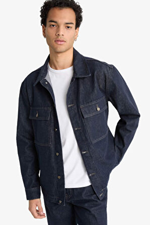 Relax Fit Düğmeli Jean Ceket