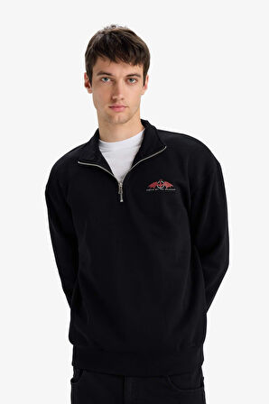 House Of The Dragon Boxy Fit Dik Yaka Fermuarlı Sırt Baskılı Sweatshirt