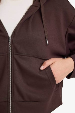 Defacto G2204AXBN192 Kahve Loose Fıt Kapüşonlu Modal Hırka