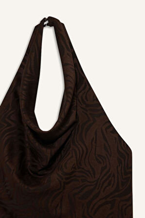 Regular Fit Halter Yaka Saten Kolsuz Bluz