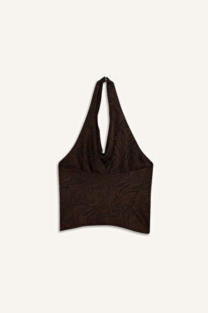 Regular Fit Halter Yaka Saten Kolsuz Bluz