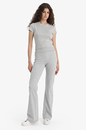 Fitted 2'li Ribana Takım Kısa Kollu Tişört İspanyol Paça Tayt