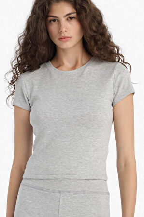 Fitted 2'li Ribana Takım Kısa Kollu Tişört İspanyol Paça Tayt