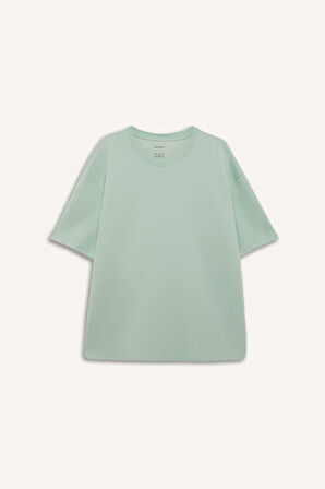 Oversize Geniş Kalıp Ütü Gerektirmeyen Bisiklet Yaka Kısa Kollu Basic Düz Ağır Kumaş Tişört