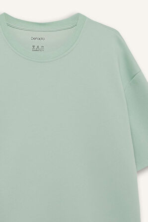 Oversize Geniş Kalıp Ütü Gerektirmeyen Bisiklet Yaka Kısa Kollu Basic Düz Ağır Kumaş Tişört