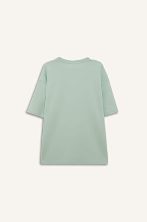 Oversize Geniş Kalıp Ütü Gerektirmeyen Bisiklet Yaka Kısa Kollu Basic Düz Ağır Kumaş Tişört