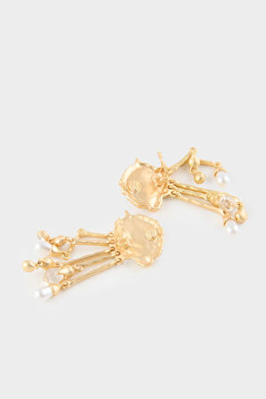 Kadın Nazar Temalı Gold Küpe