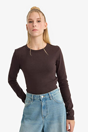 Coool Fitted Bisiklet Yaka Ribana Uzun Kollu Tişört