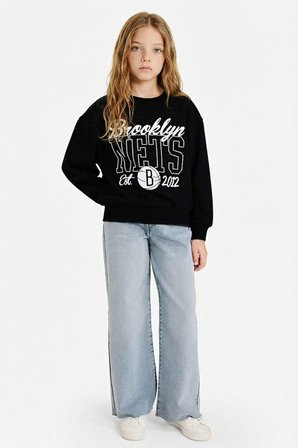 DeFacto NBA Brooklyn Nets Oversize Geniş Kalıp Bisiklet Yaka Sweatshirt Kız Çocuk F3415A825AUBK81