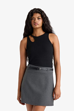 Slim Fit Dar Kesim Bisiklet Yaka Fitilli Kaşkorse Atlet