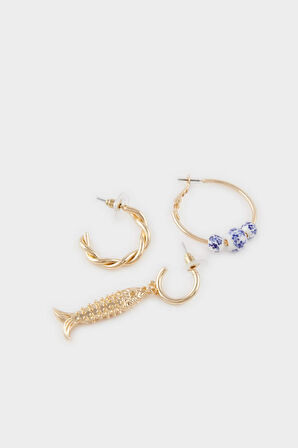 Kadın 3'lü Deniz Temalı Gold Küpe