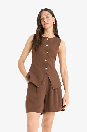 Yüksek Bel Kısa Paça Keten Karışımlı Şort