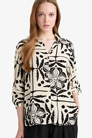 Regular Fit Gömlek Yaka Krinkıl Viskon Uzun Kollu Gömlek