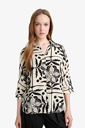 Regular Fit Gömlek Yaka Krinkıl Viskon Uzun Kollu Gömlek