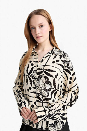 Regular Fit Gömlek Yaka Krinkıl Viskon Uzun Kollu Gömlek