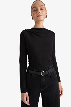 Slim Fit Dar Kesim Bisiklet Yaka Uzun Kollu Tişört
