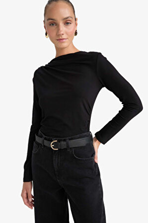 Slim Fit Dar Kesim Bisiklet Yaka Uzun Kollu Tişört