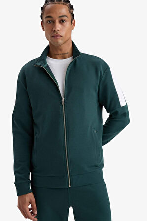 DeFactoFit Standart Fit Dik Yaka Fermuarlı Hırka