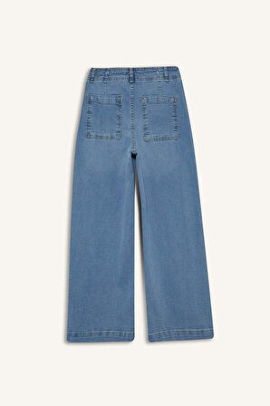 Culotte Yüksek Bel Uzun Jean Yıkamalı Pantolon