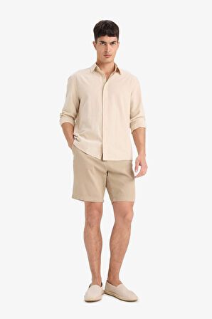 Regular Fit Dokulu Bermuda Şort