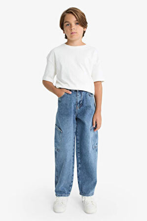 Erkek Çocuk Barrel Fit Düz Paça Jean Pantolon