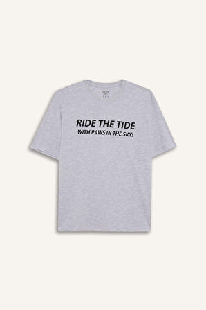 Boxy Fit Bisiklet Yaka Baskılı Kısa Kollu Tişört