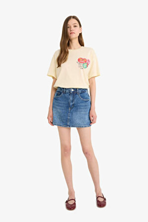 Oversize Geniş Kalıp Bisiklet Yaka Sırt Baskılı Kısa Kollu Tişört