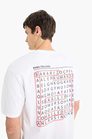 DeFacto %100 Pamuk Boxy Fit Bisiklet Yaka Sırt Baskılı Kısa Kollu Tişört F4752AX25HSWT34