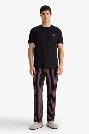 Pijama Takımı Regular Fit Kısa Kollu Üst Çizgili Uzun Alt