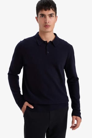 DeFacto %100 Yün Standart Fit Polo Yaka Kazak F3121AX25WNNV86