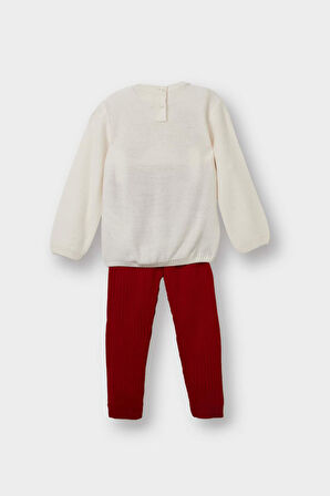 Kız Bebek 2'li Takım Yılbaşı Temalı Triko Kazak Alt  