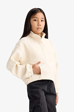 Kız Çocuk Oversize Geniş Kalıp Çıtçıt Kapamalı Sweatshirt