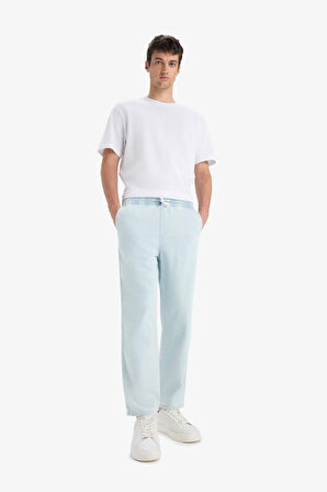 DeFacto %100 Pamuk Wide Leg Fit Geniş Kalıp Normal Bel Beli Lastikli Geniş Paça Yazlık Jean Pantolon C2045AX25SMNM63