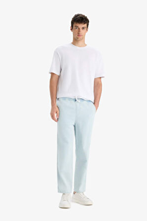 DeFacto %100 Pamuk Wide Leg Fit Geniş Kalıp Normal Bel Beli Lastikli Geniş Paça Yazlık Jean Pantolon C2045AX25SMNM63