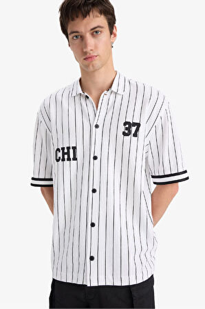 Relax Fit Polo Yaka Baskılı Kısa Kollu Gömlek